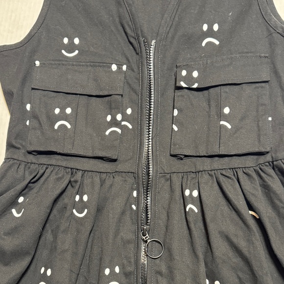 LAZY OAF NWT Happy Sad Gilet Dress Black White Dual Zipper Sleeveless Skater XS - Picture 12 of 16
